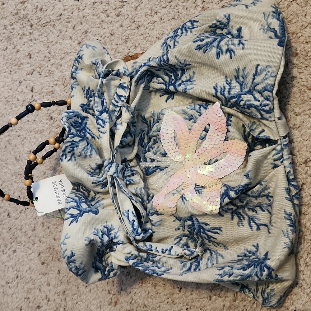 Callaloo by Elisso Linen Blue Coral Handbag Handmade in Jamaica NEW